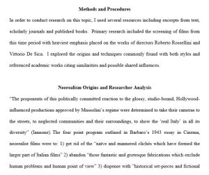 Screen grab of research paper on Neorealism correlations with documentary style film