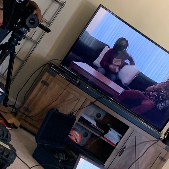 Professional Fluff short film shoot BTS photo with black female filmmakers, Howard University film MFA student - Writer / Director Briana M. Andrews and AC Megan Sims - December 3, 2020